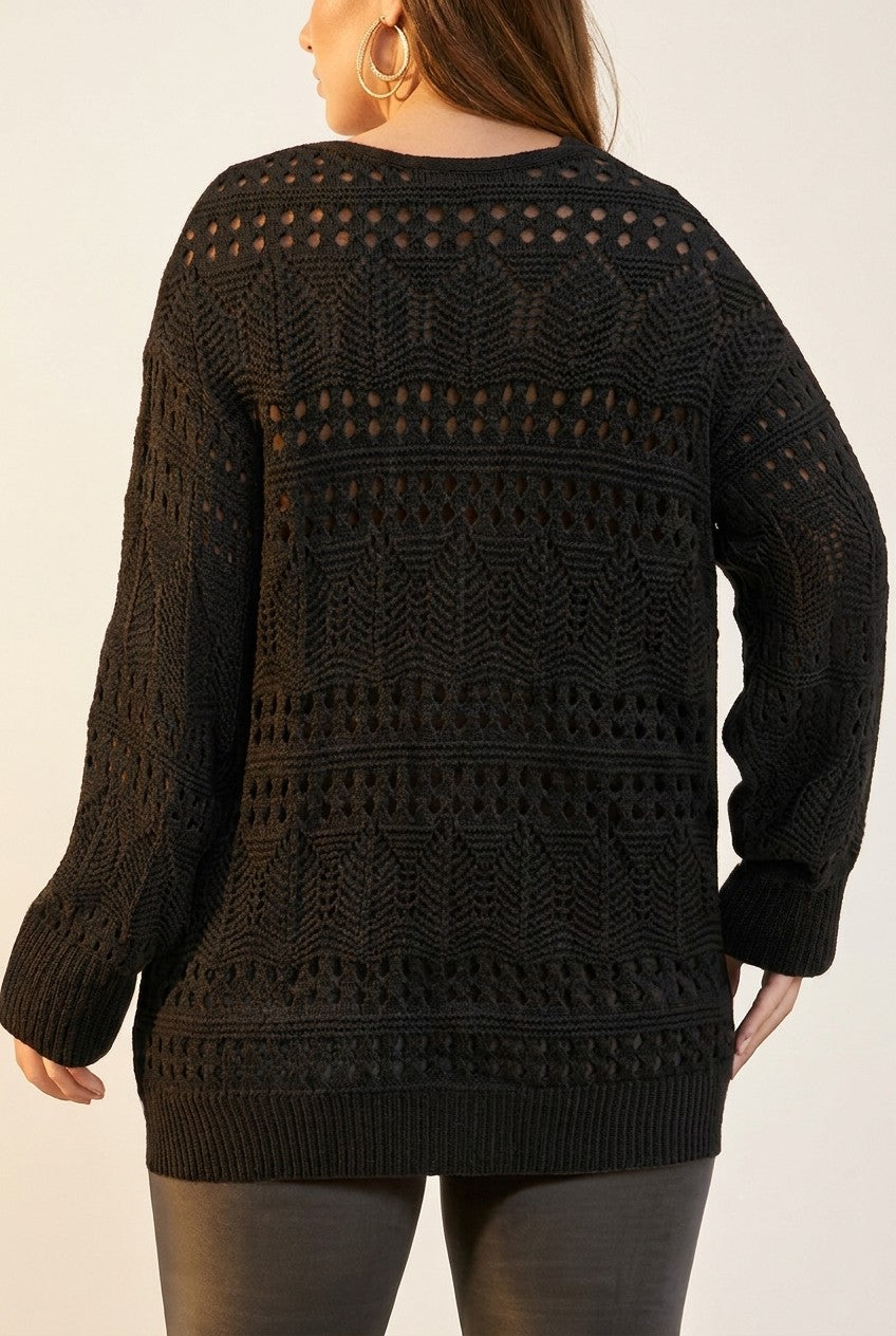 Sabrina | Semi Sheer Knit V-Neck Top