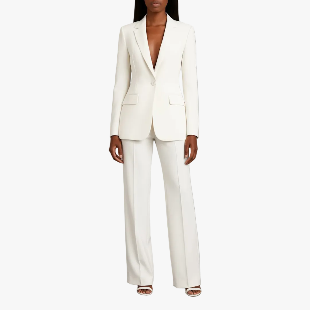 Jolene | Two-Piece Woven Suit Set with Notched Lapel and Wide-Leg Trousers