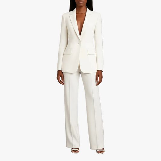 Jolene | Two-Piece Woven Suit Set with Notched Lapel and Wide-Leg Trousers