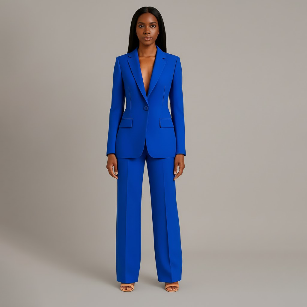 Jolene | Two-Piece Woven Suit Set with Notched Lapel and Wide-Leg Trousers