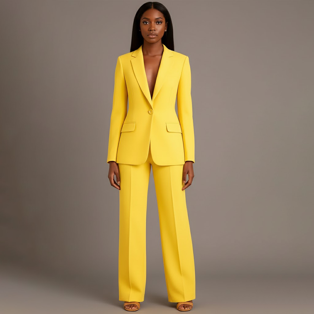 Jolene | Two-Piece Woven Suit Set with Notched Lapel and Wide-Leg Trousers