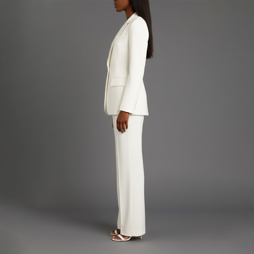 Jolene | Two-Piece Woven Suit Set with Notched Lapel and Wide-Leg Trousers
