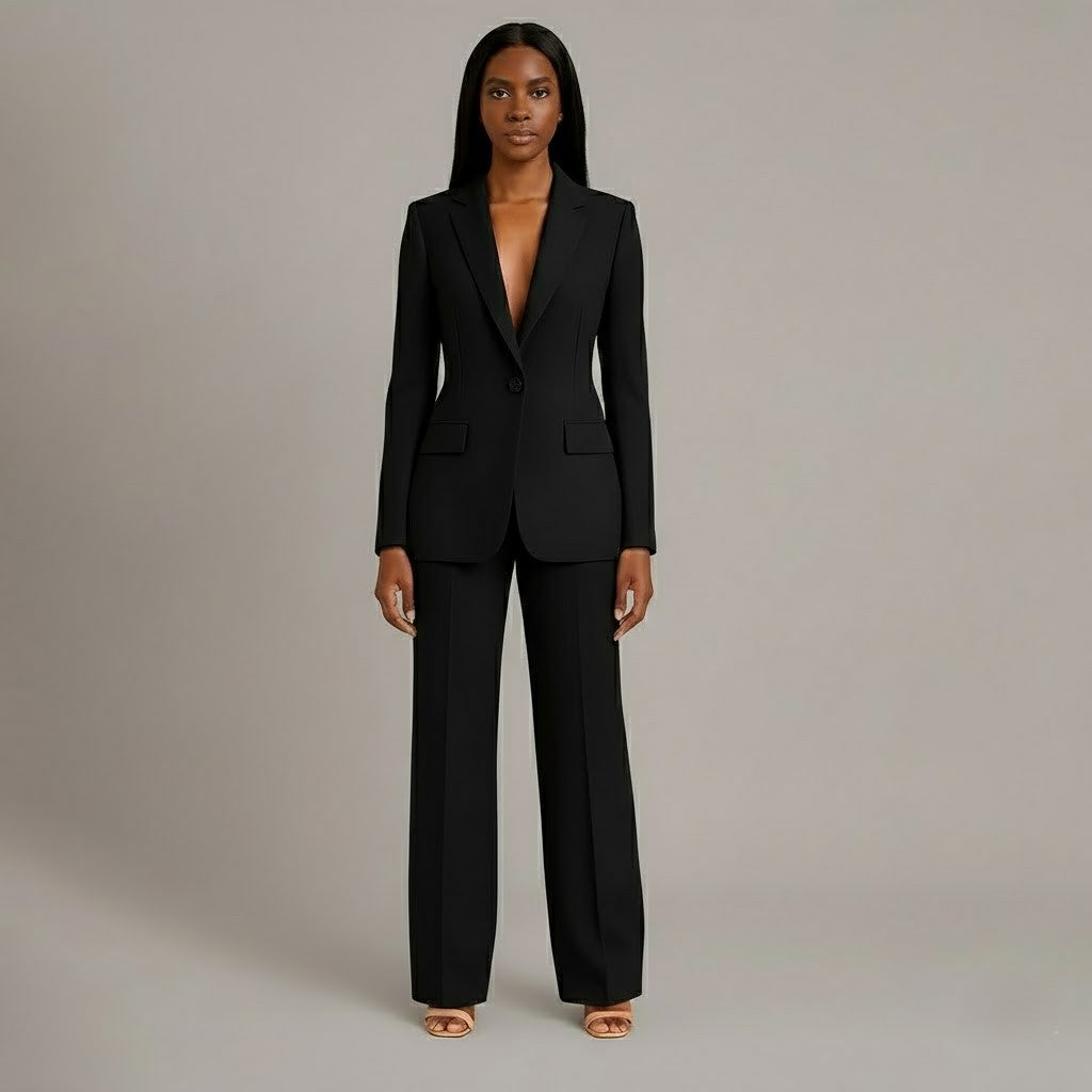 Jolene | Two-Piece Woven Suit Set with Notched Lapel and Wide-Leg Trousers