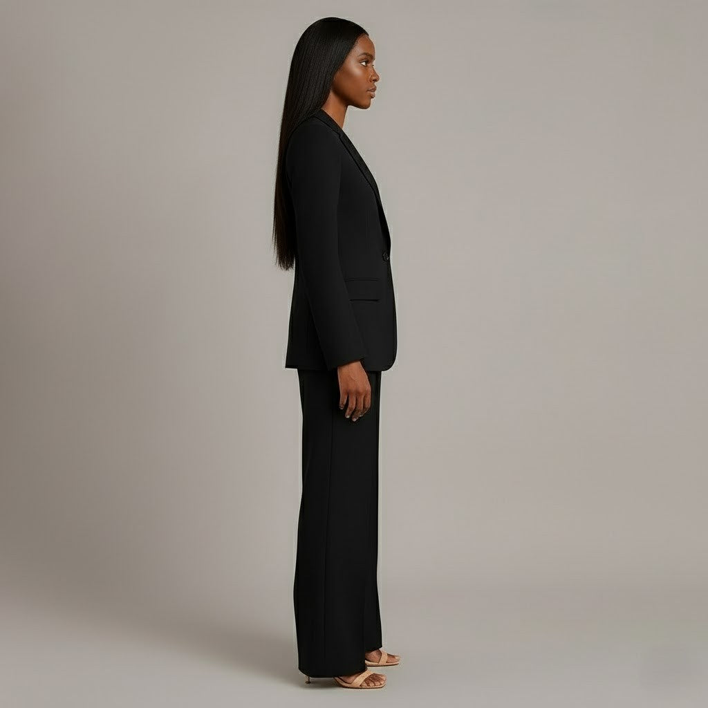 Jolene | Two-Piece Woven Suit Set with Notched Lapel and Wide-Leg Trousers