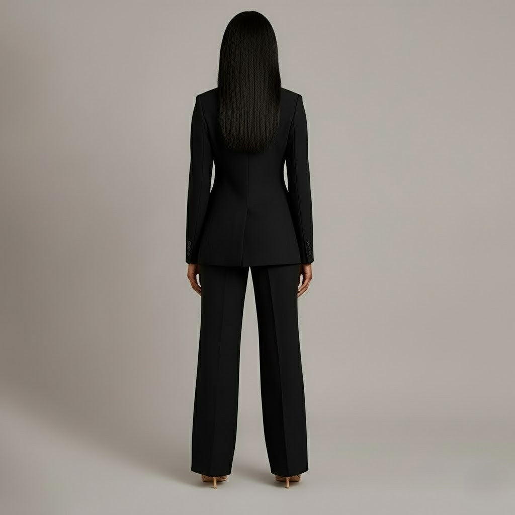 Jolene | Two-Piece Woven Suit Set with Notched Lapel and Wide-Leg Trousers