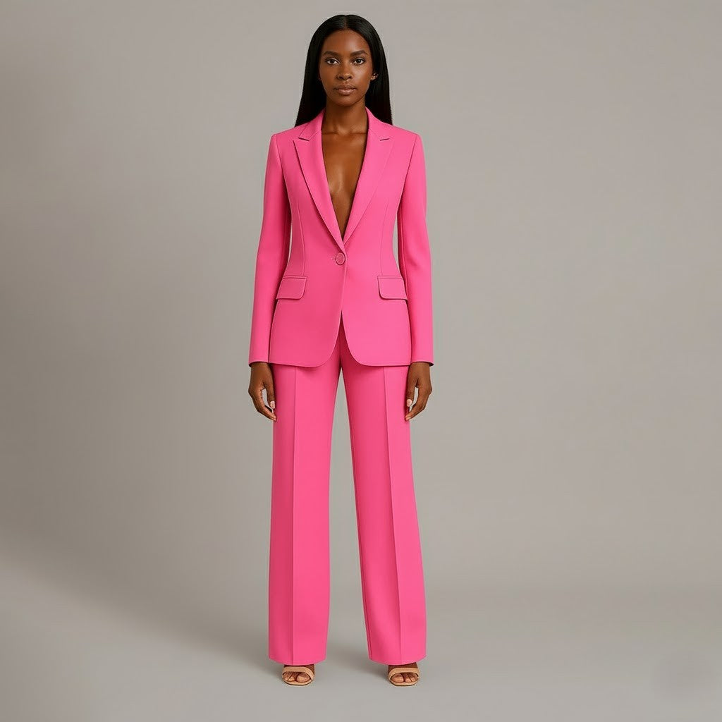 Jolene | Two-Piece Woven Suit Set with Notched Lapel and Wide-Leg Trousers
