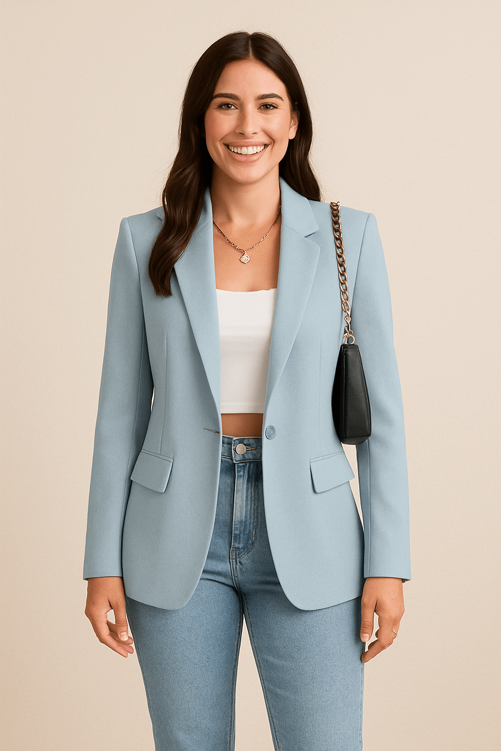 Reverie | Woven Blazer with Notched Lapels and One-Button Closure