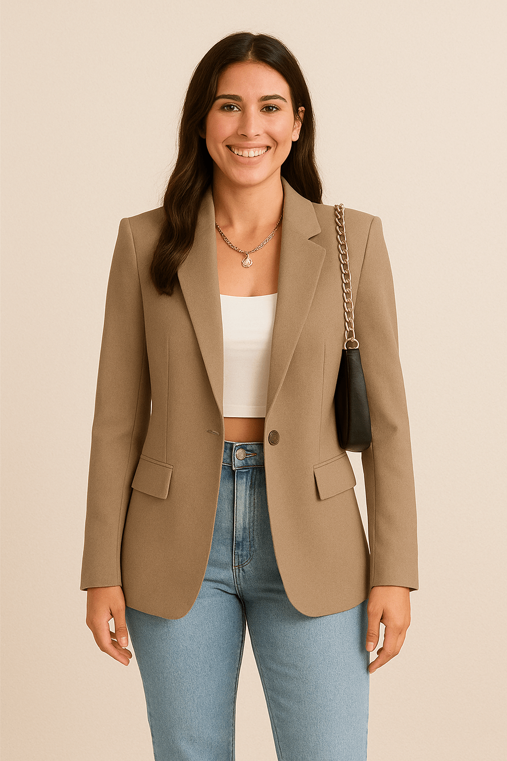 Reverie | Woven Blazer with Notched Lapels and One-Button Closure