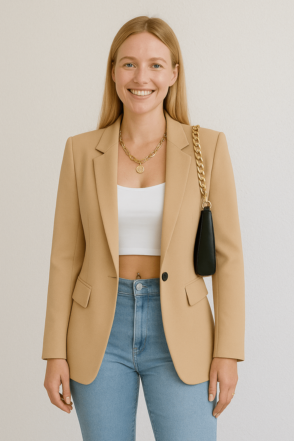 Reverie | Woven Blazer with Notched Lapels and One-Button Closure
