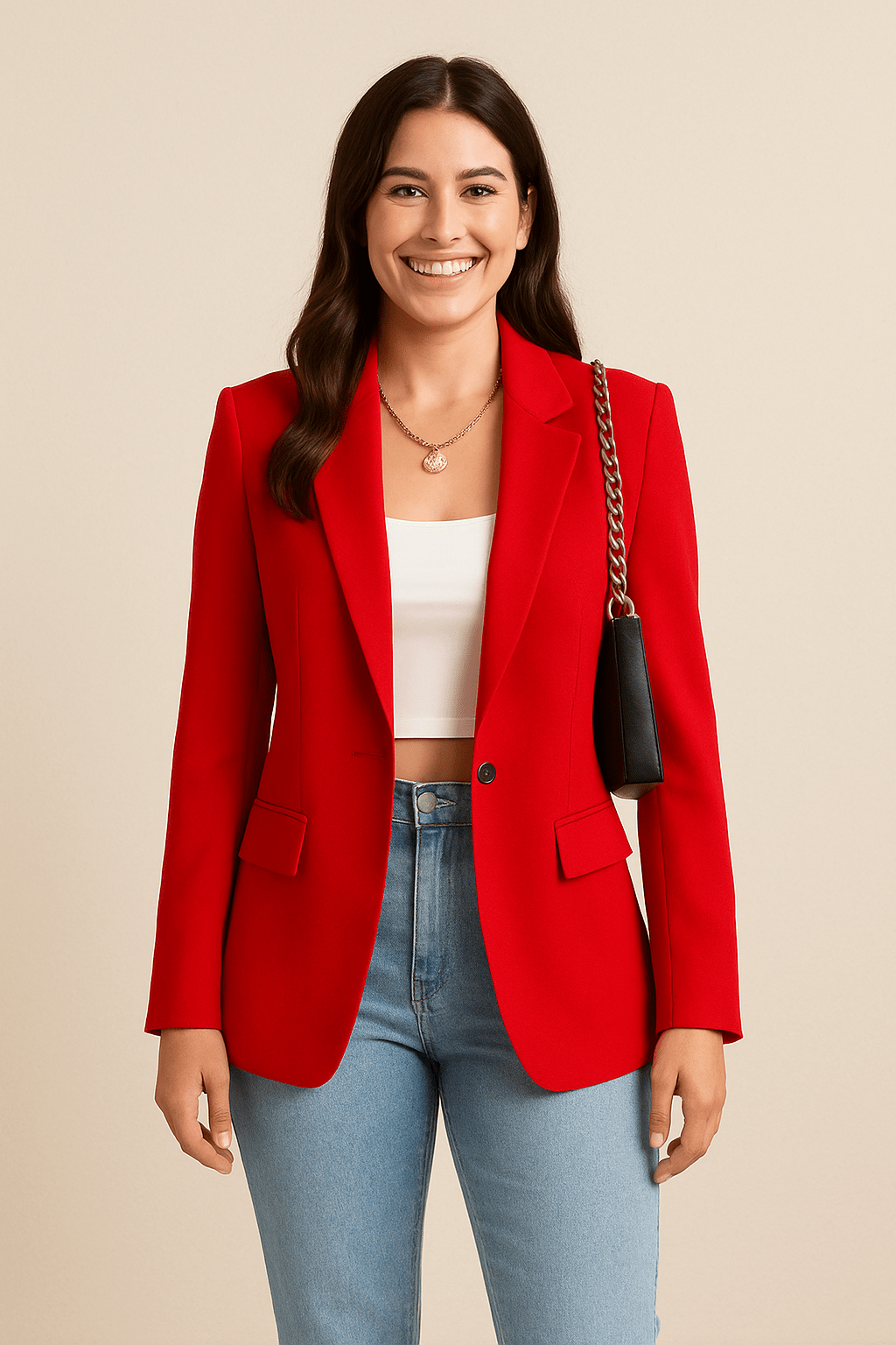 Reverie | Woven Blazer with Notched Lapels and One-Button Closure