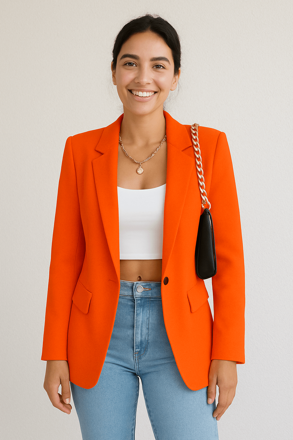 Reverie | Woven Blazer with Notched Lapels and One-Button Closure