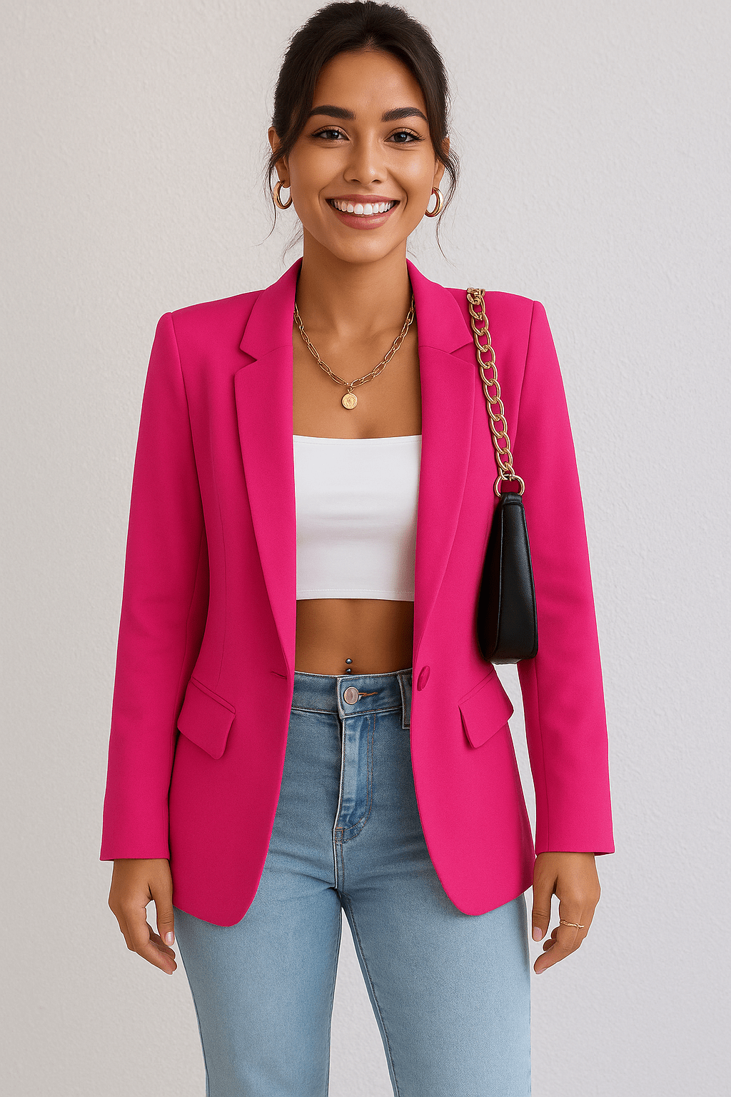 Reverie | Woven Blazer with Notched Lapels and One-Button Closure
