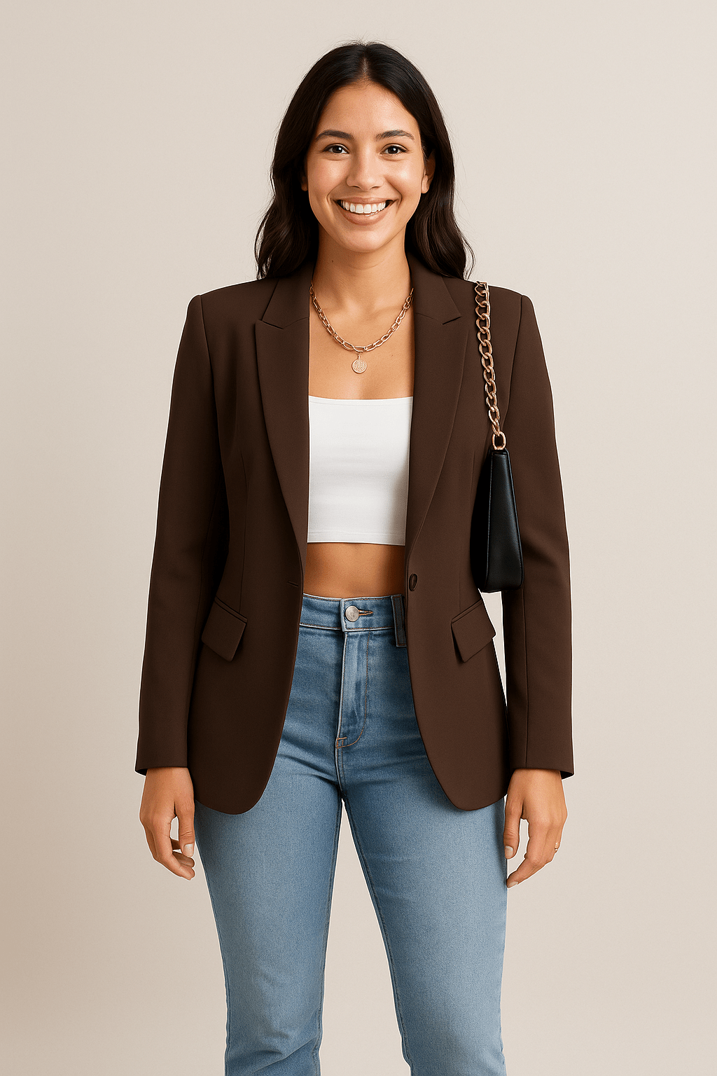 Reverie | Woven Blazer with Notched Lapels and One-Button Closure