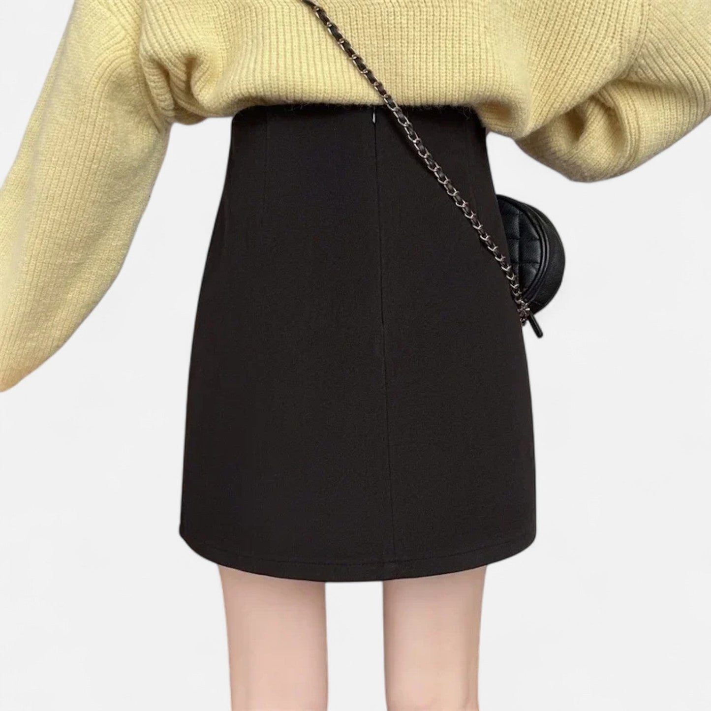 Lyriana | Woven Mini Skirt with Side Buttons and Pleated Panel