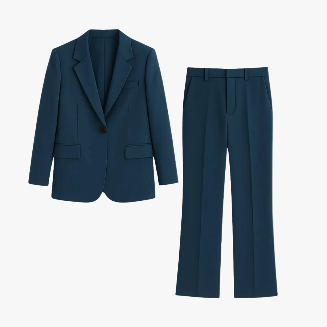 Bernadine | Woven Suit Set with Notched Lapel and Straight-Leg Pants
