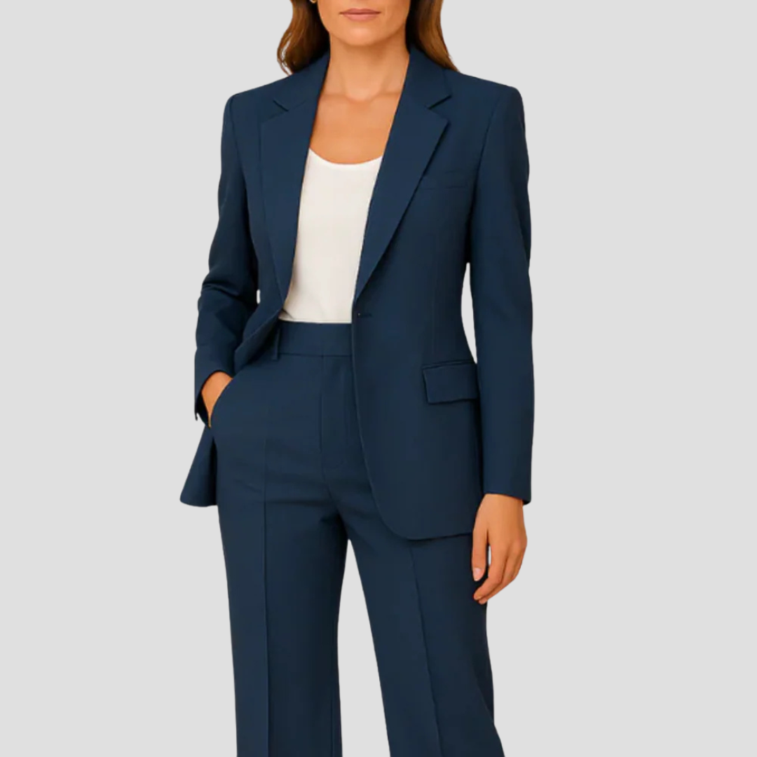 Bernadine | Woven Suit Set with Notched Lapel and Straight-Leg Pants