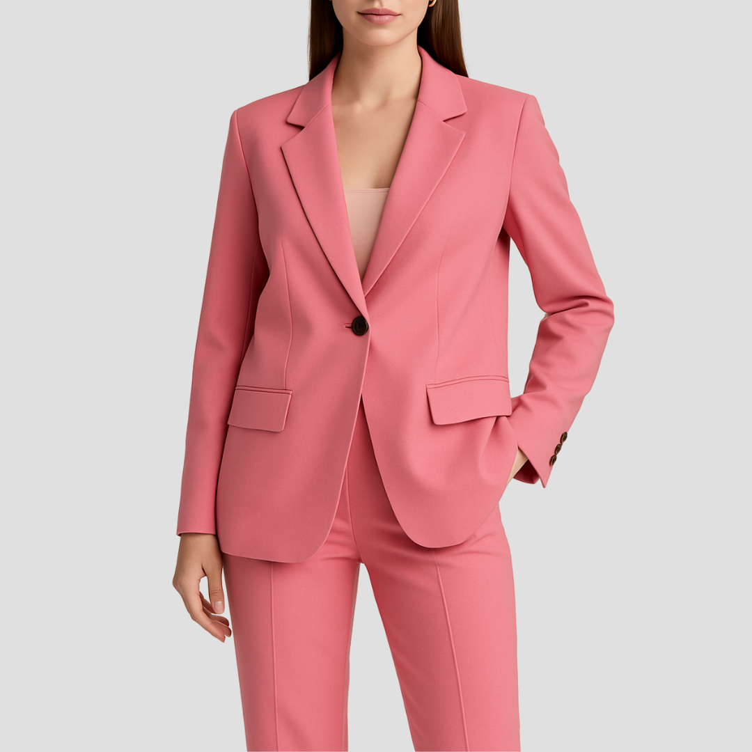 Bernadine | Woven Suit Set with Notched Lapel and Straight-Leg Pants