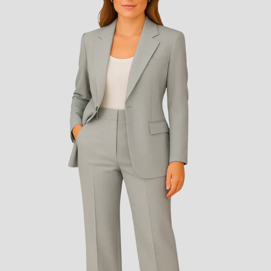 Bernadine | Woven Suit Set with Notched Lapel and Straight-Leg Pants