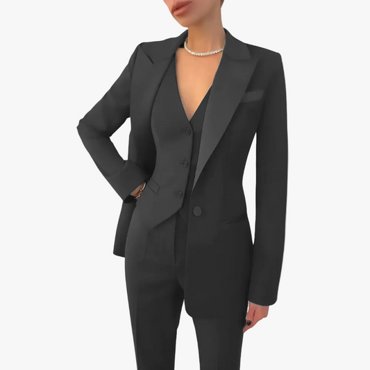 Katriane | Woven Three-Piece Suit with Notch Lapels and Button Vest
