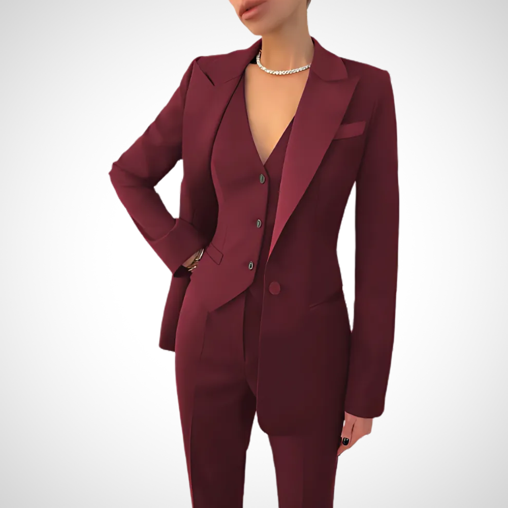 Katriane | Woven Three-Piece Suit with Notch Lapels and Button Vest