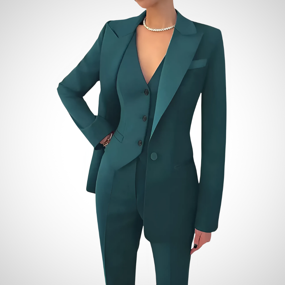 Katriane | Woven Three-Piece Suit with Notch Lapels and Button Vest