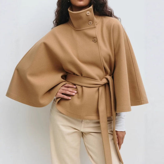 Zinaida | Belted Wool Funnel-Neck Cape Coat photo