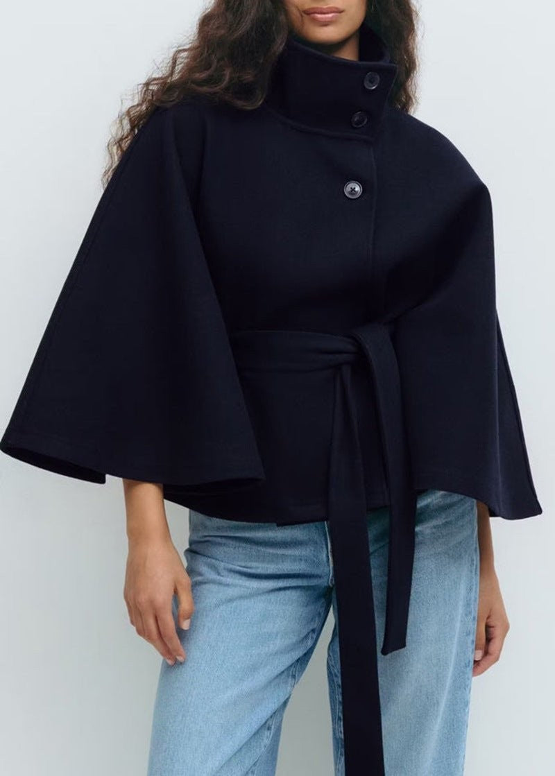 Zinaida | Belted Wool Funnel-Neck Cape Coat photo
