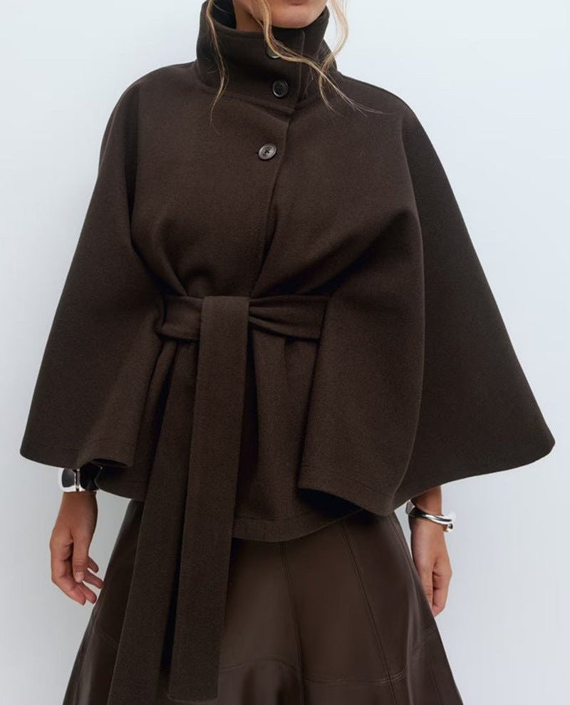 Zinaida | Belted Wool Funnel-Neck Cape Coat photo