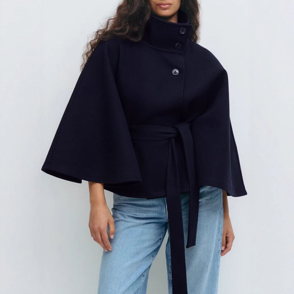 Zinaida | Belted Wool Funnel-Neck Cape Coat photo