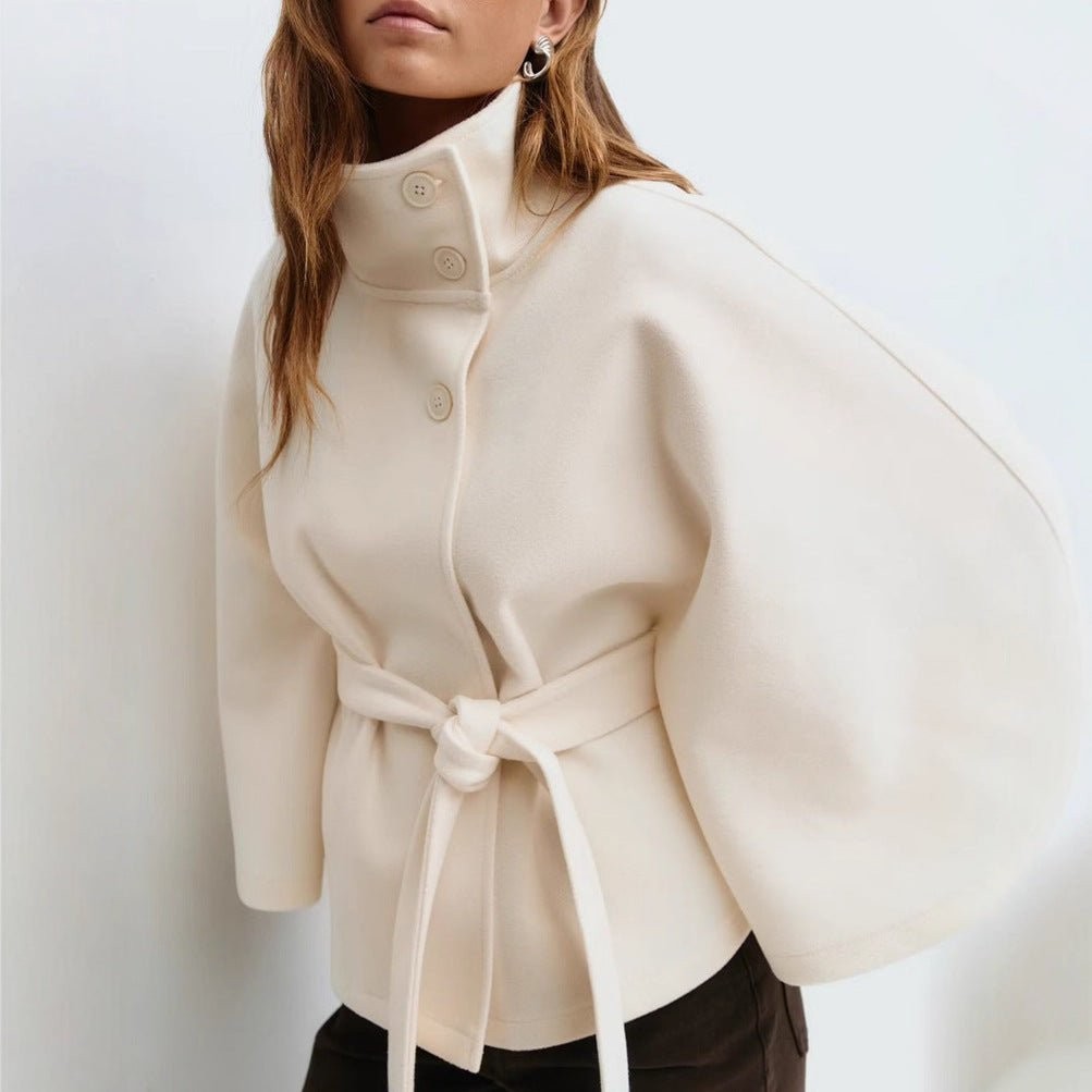 Zinaida | Belted Wool Funnel-Neck Cape Coat photo