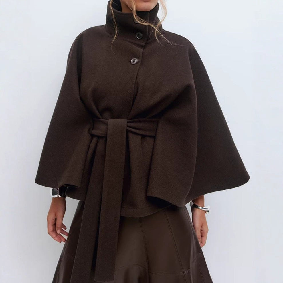 Zinaida | Belted Wool Funnel-Neck Cape Coat photo
