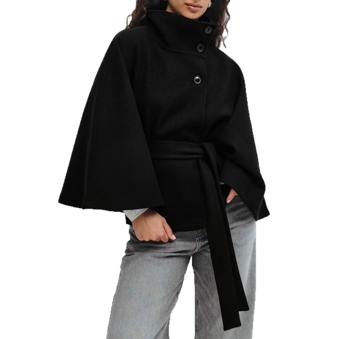 Zinaida | Belted Wool Funnel-Neck Cape Coat photo