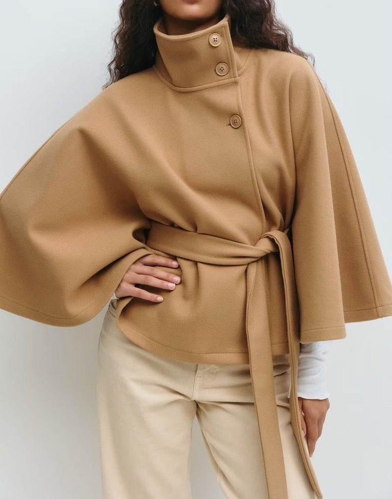 Zinaida | Belted Wool Funnel-Neck Cape Coat photo