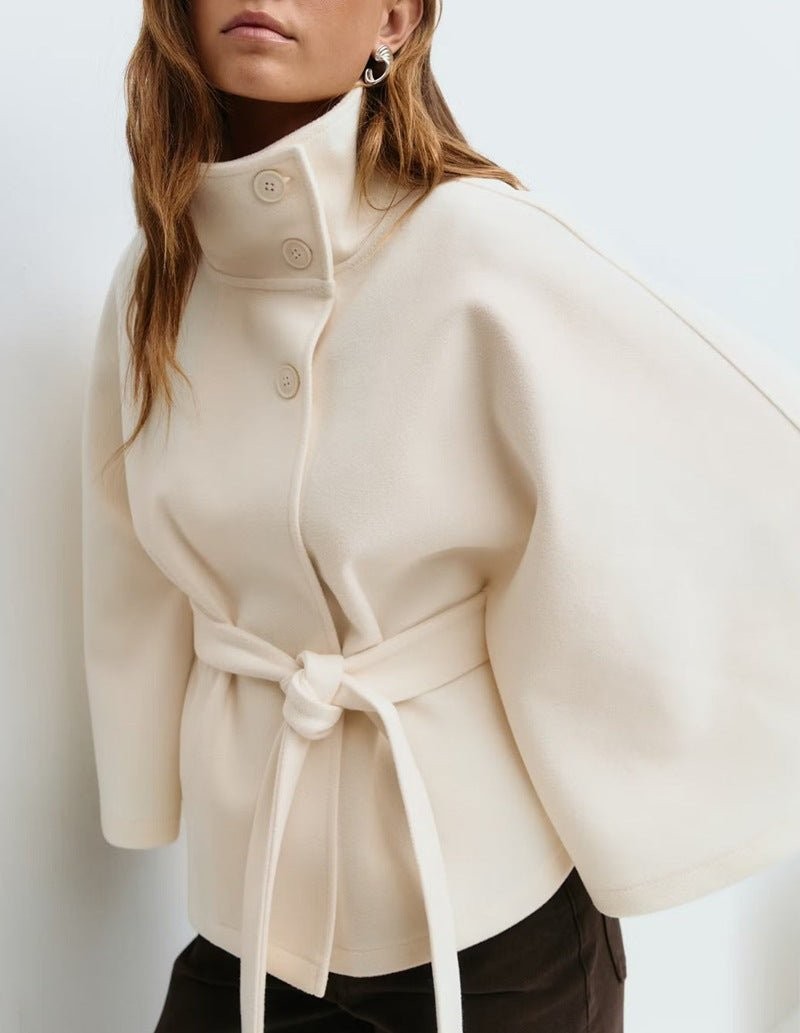 Zinaida | Belted Wool Funnel-Neck Cape Coat photo