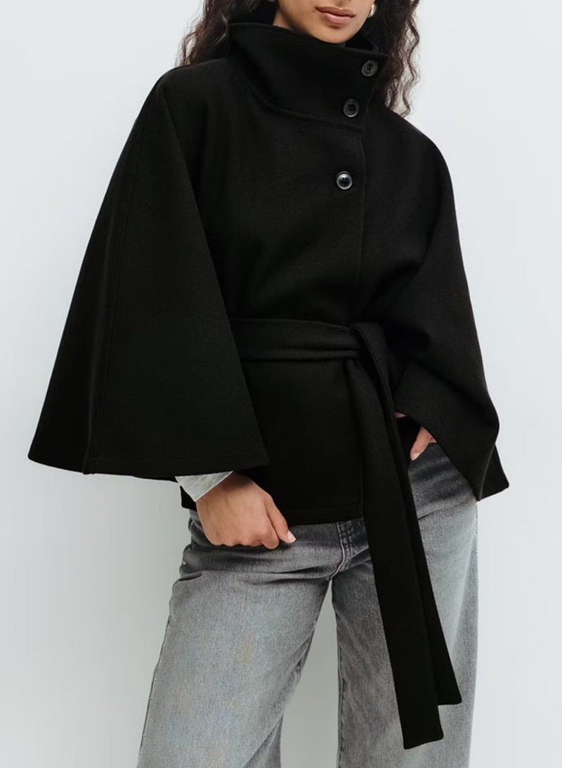 Zinaida | Belted Wool Funnel-Neck Cape Coat photo