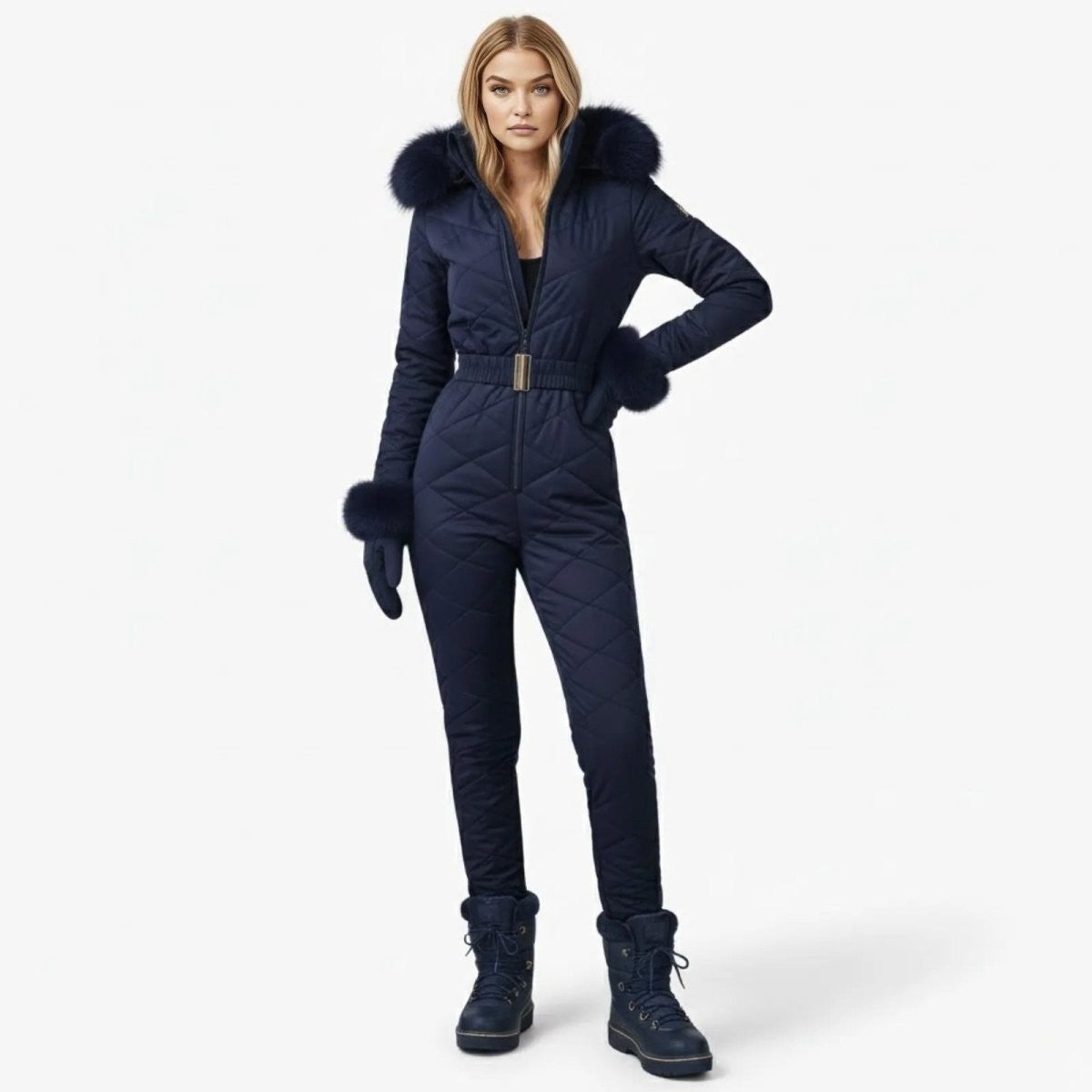Zsofia | Quilted Faux Fur Trim Ski Suit photo