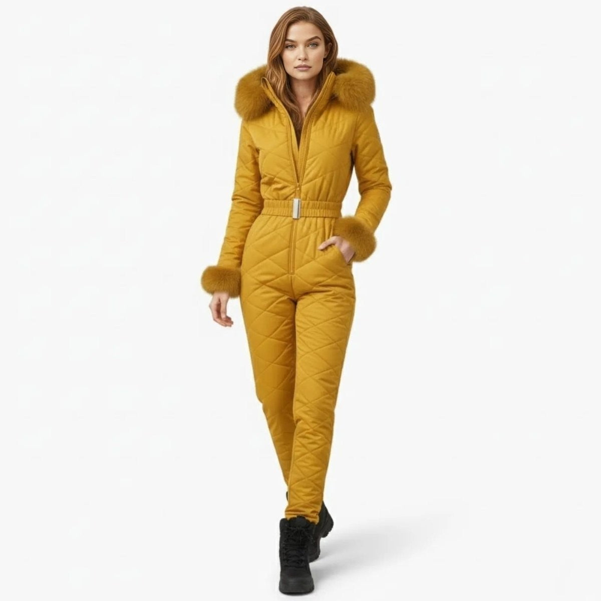 Zsofia | Quilted Faux Fur Trim Ski Suit photo