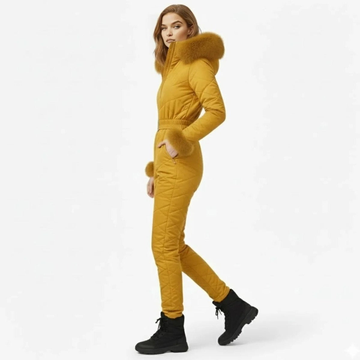 Zsofia | Quilted Faux Fur Trim Ski Suit photo